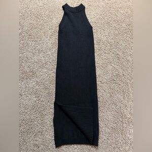 Lulus Black knit bodycon maxi sleeveless sweater dress side slit formal